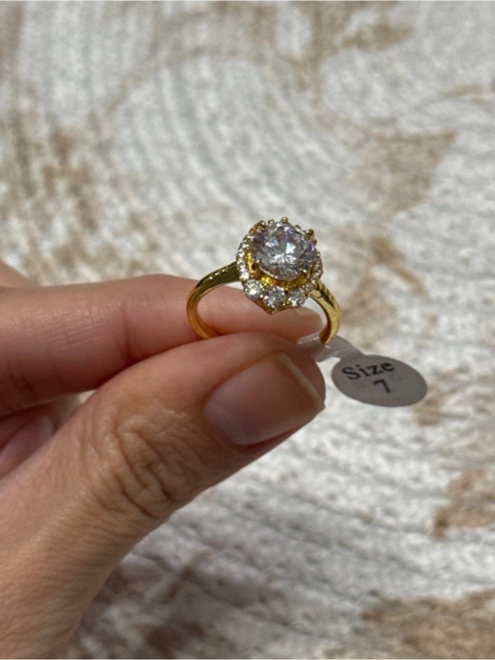 Gold-Tone Halo engagement Ring - Size 7